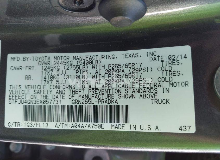 Photo 9 of 2014 Toyota Tacoma PRERUNNER V6 (VIN 5TFJU4GN3EX057731)