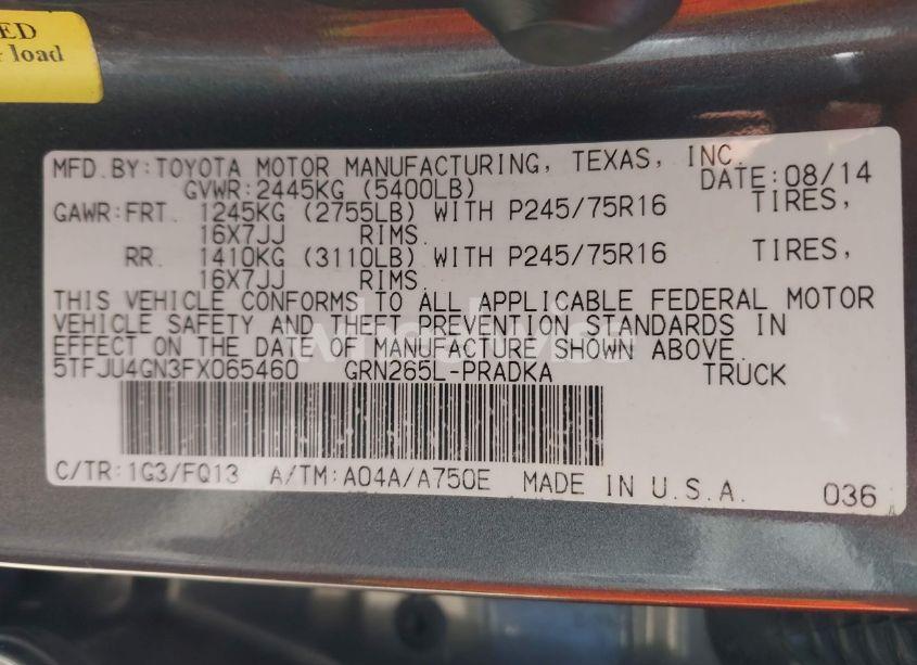 Photo 9 of 2015 Toyota Tacoma PRERUNNER V6 (VIN 5TFJU4GN3FX065460)