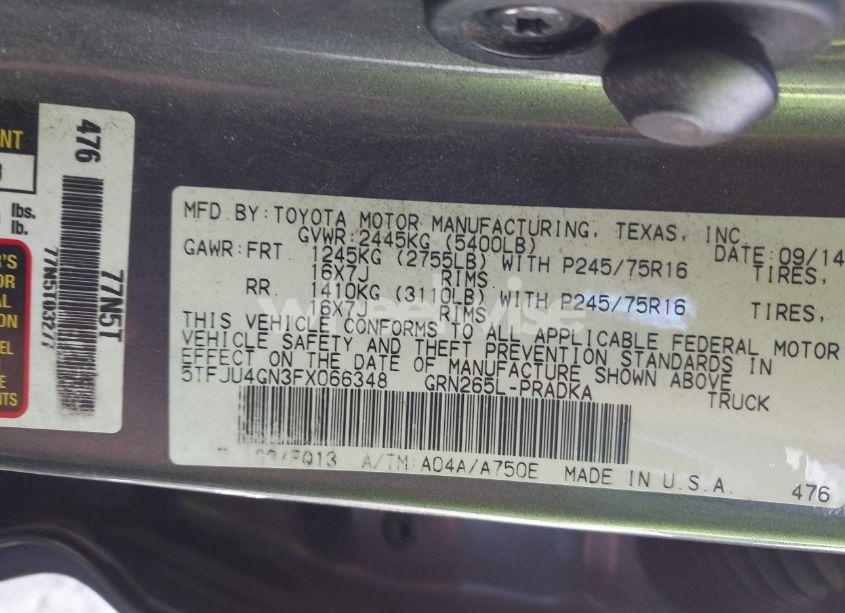 Photo 9 of 2015 Toyota Tacoma PRERUNNER V6 (VIN 5TFJU4GN3FX066348)