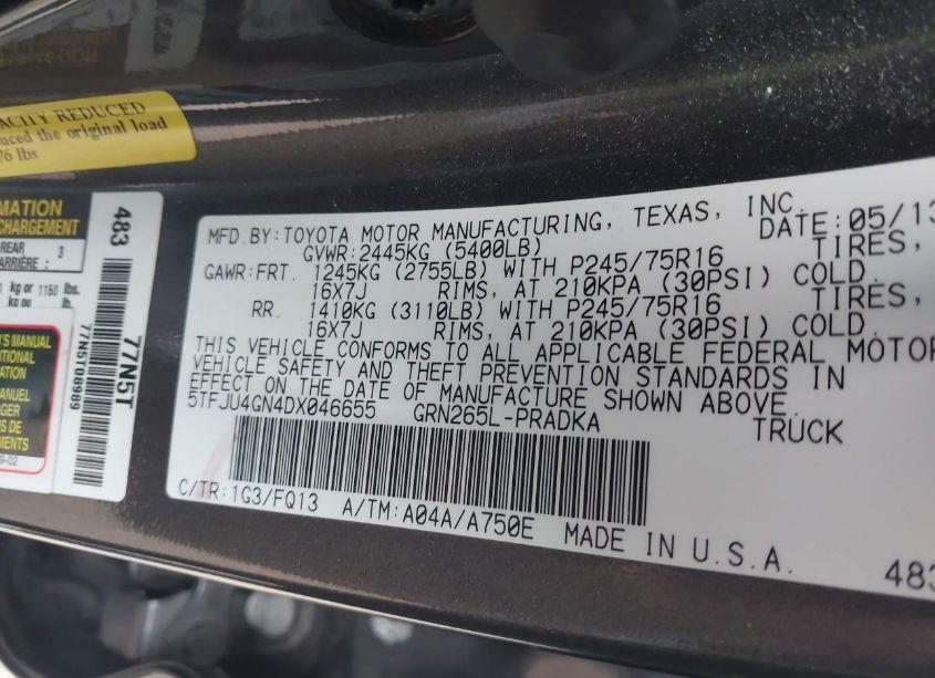 Photo 9 of 2013 Toyota Tacoma DOUBLE CAB PRERUNNER (VIN 5TFJU4GN4DX046655)