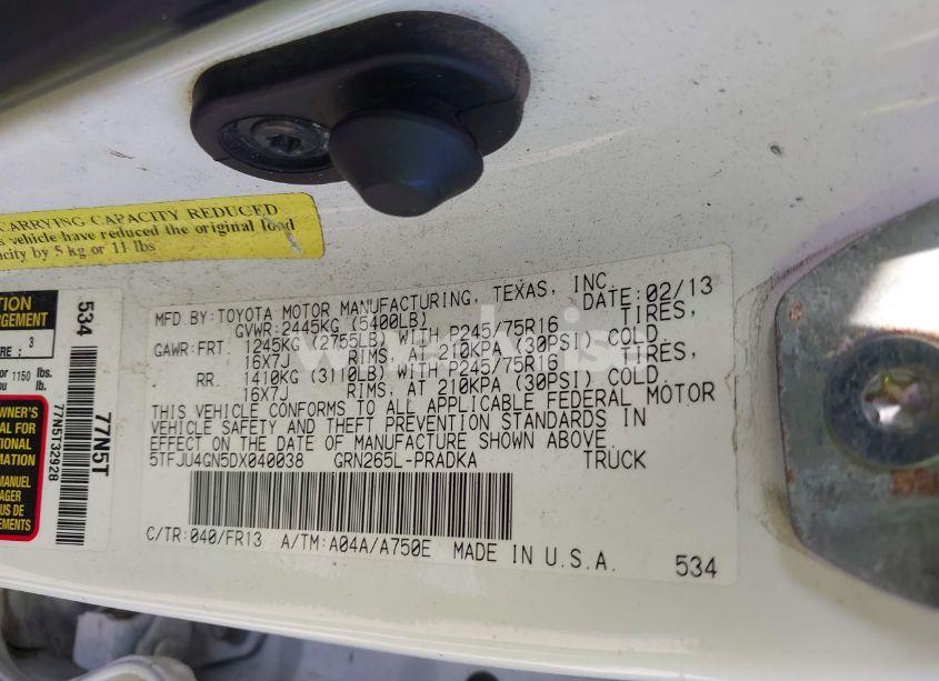 Photo 9 of 2013 Toyota Tacoma PRERUNNER V6 (VIN 5TFJU4GN5DX040038)