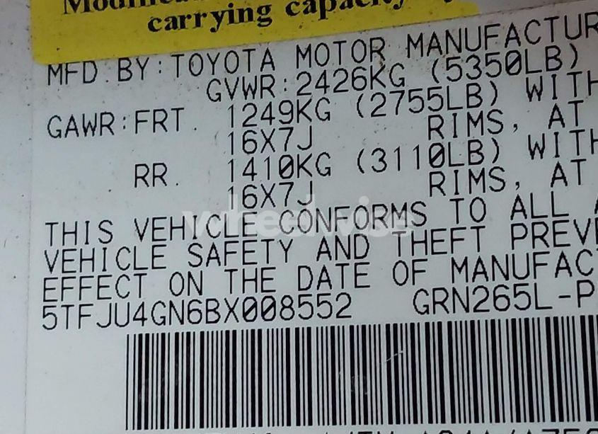 Photo 9 of 2011 Toyota Tacoma DOUBLE CAB PRERUNNER (VIN 5TFJU4GN6BX008552)