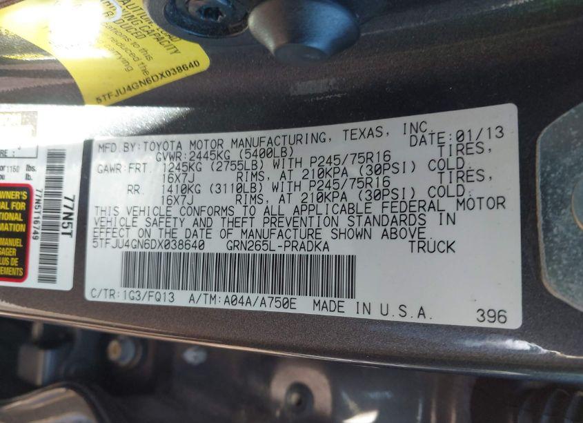 Photo 9 of 2013 Toyota Tacoma DOUBLE CAB PRERUNNER (VIN 5TFJU4GN6DX038640)