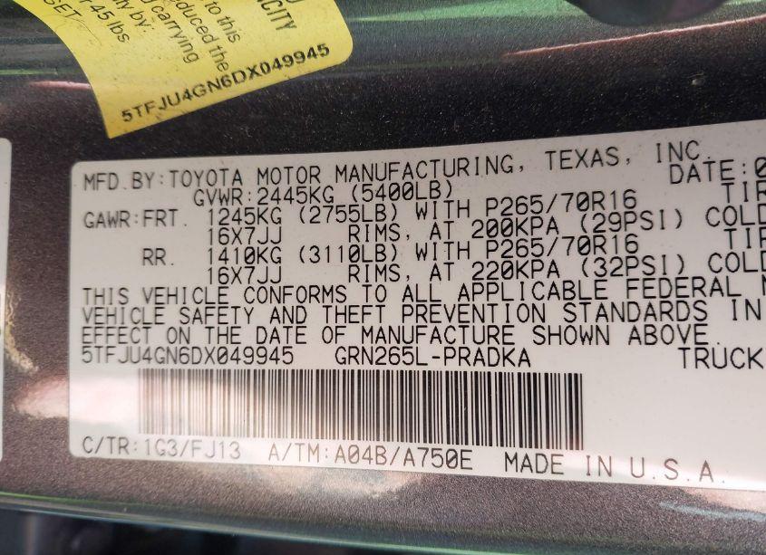 Photo 9 of 2013 Toyota Tacoma DOUBLE CAB PRERUNNER (VIN 5TFJU4GN6DX049945)