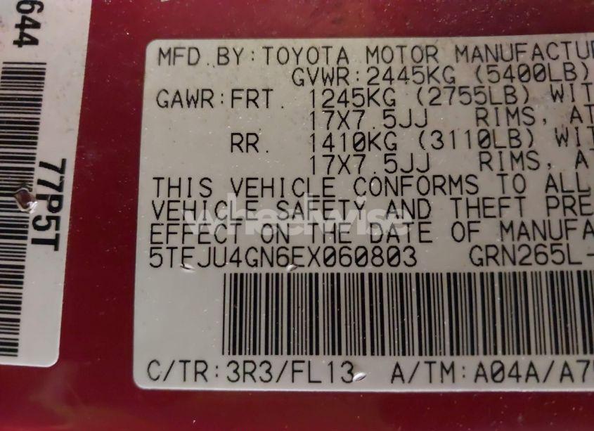 Photo 9 of 2014 Toyota Tacoma DOUBLE CAB PRERUNNER (VIN 5TFJU4GN6EX060803)