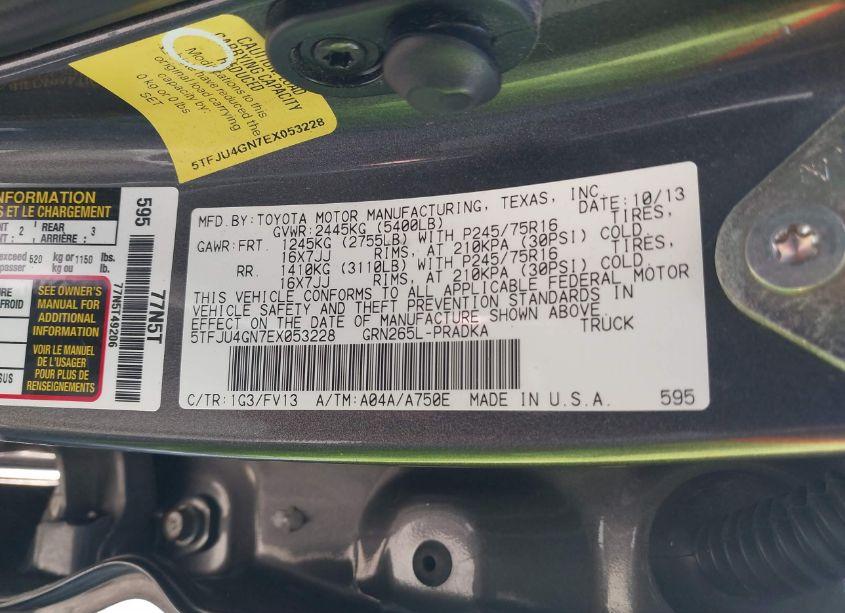 Photo 9 of 2014 Toyota Tacoma PRERUNNER V6 (VIN 5TFJU4GN7EX053228)