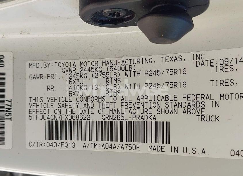 Photo 9 of 2015 Toyota Tacoma PRERUNNER V6 (VIN 5TFJU4GN7FX068622)