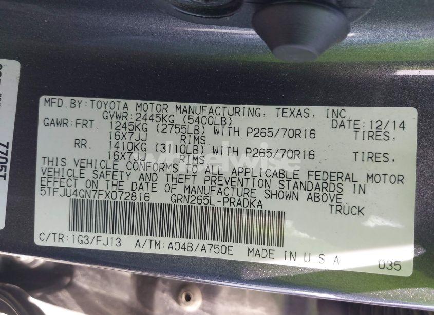 Photo 9 of 2015 Toyota Tacoma PRERUNNER V6 (VIN 5TFJU4GN7FX072816)