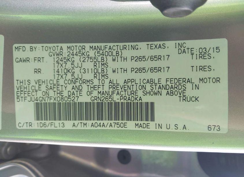 Photo 9 of 2015 Toyota Tacoma DOUBLE CAB PRERUNNER (VIN 5TFJU4GN7FX080527)