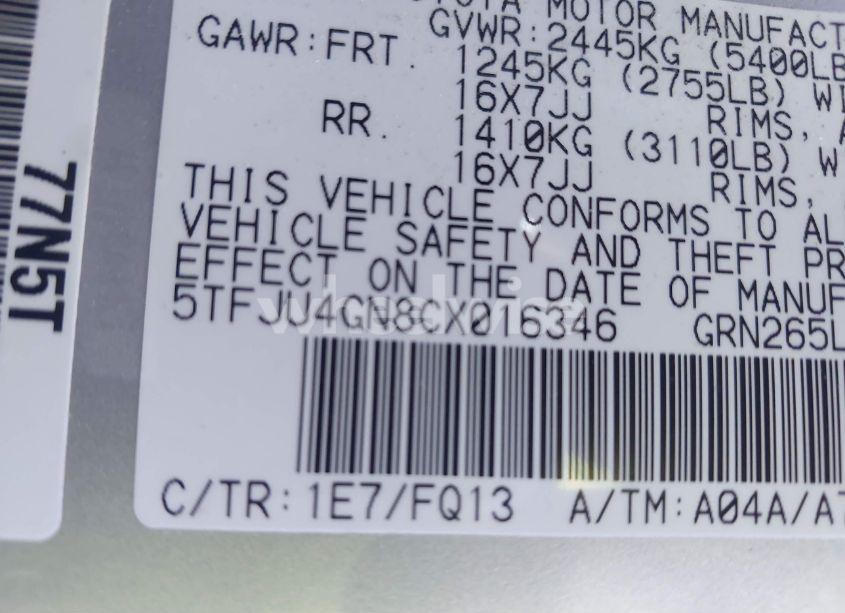 Photo 9 of 2012 Toyota Tacoma PRERUNNER V6 (VIN 5TFJU4GN8CX016346)