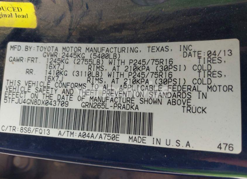 Photo 9 of 2013 Toyota Tacoma PRERUNNER V6 (VIN 5TFJU4GN8DX043709)