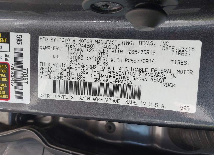 Photo 9 of 2015 Toyota Tacoma DOUBLE CAB PRERUNNER (VIN 5TFJU4GN8FX081699)