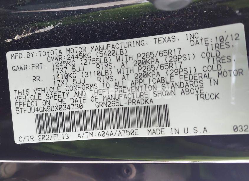 Photo 9 of 2013 Toyota Tacoma PRERUNNER V6 (VIN 5TFJU4GN9DX034730)