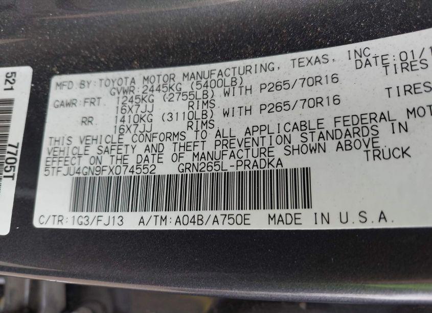 Photo 9 of 2015 Toyota Tacoma DOUBLE CAB PRERUNNER (VIN 5TFJU4GN9FX074552)