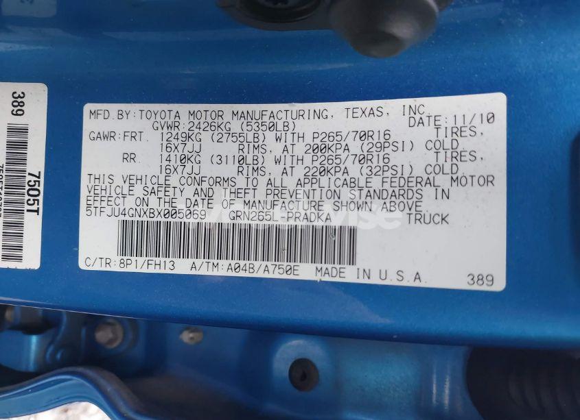 Photo 9 of 2011 Toyota Tacoma DOUBLE CAB PRERUNNER (VIN 5TFJU4GNXBX005069)