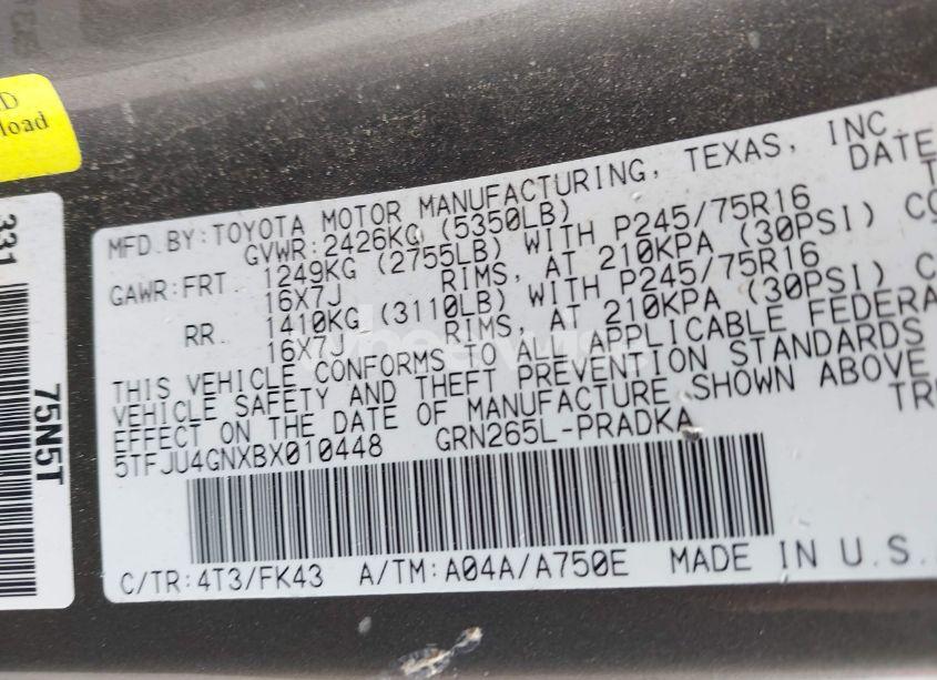 Photo 9 of 2011 Toyota Tacoma PRERUNNER V6 (VIN 5TFJU4GNXBX010448)