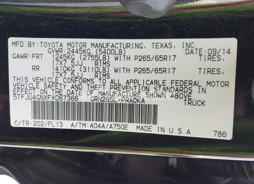 Photo 9 of 2015 Toyota Tacoma DOUBLE CAB PRERUNNER (VIN 5TFJU4GNXFX067366)