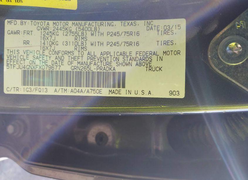 Photo 9 of 2015 Toyota Tacoma PRERUNNER V6 (VIN 5TFJU4GNXFX079677)