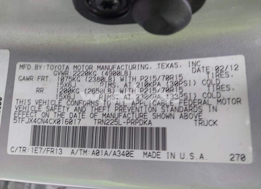 Photo 9 of 2012 Toyota Tacoma N/A (VIN 5TFJX4CN4CX016017)