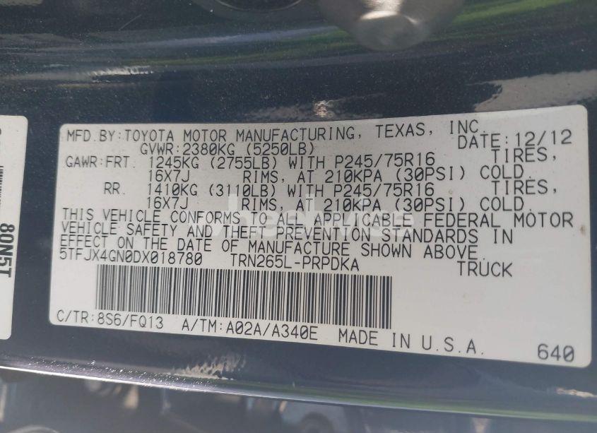 Photo 9 of 2013 Toyota Tacoma DOUBLE CAB (VIN 5TFJX4GN0DX018780)