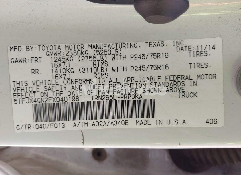 Photo 9 of 2015 Toyota Tacoma PRERUNNER (VIN 5TFJX4GN2FX040198)