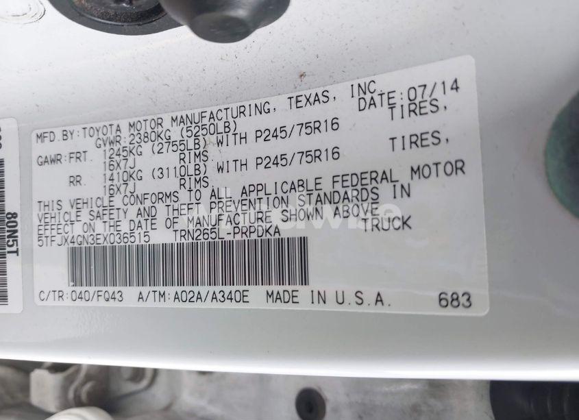 Photo 9 of 2014 Toyota Tacoma PRERUNNER (VIN 5TFJX4GN3EX036515)