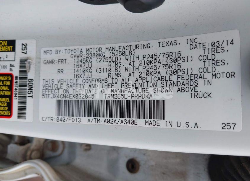 Photo 9 of 2014 Toyota Tacoma PRERUNNER (VIN 5TFJX4GN4EX032845)
