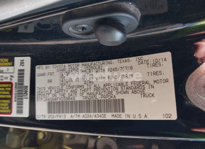 Photo 9 of 2015 Toyota Tacoma PRERUNNER (VIN 5TFJX4GN4FX039649)