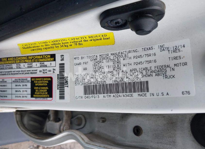 Photo 9 of 2015 Toyota Tacoma PRERUNNER (VIN 5TFJX4GN4FX042325)