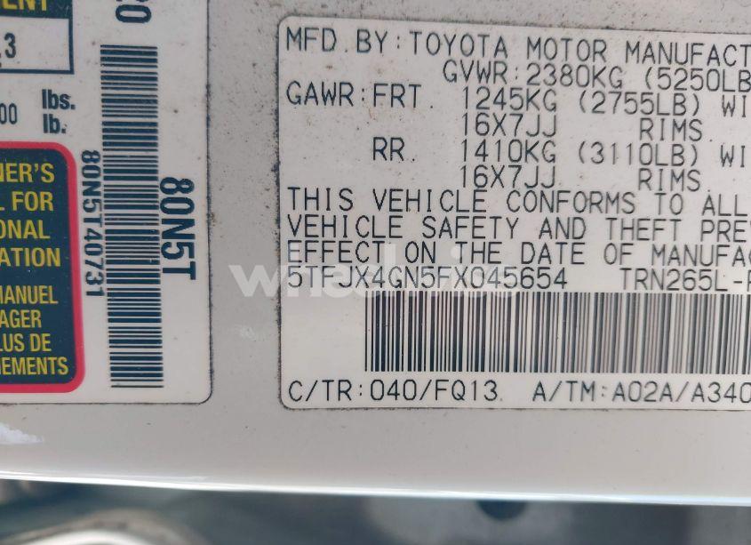 Photo 9 of 2015 Toyota Tacoma PRERUNNER (VIN 5TFJX4GN5FX045654)