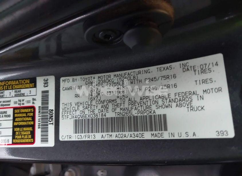 Photo 9 of 2014 Toyota Tacoma PRERUNNER (VIN 5TFJX4GN6EX036184)