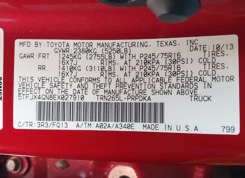 Photo 9 of 2014 Toyota Tacoma PRERUNNER (VIN 5TFJX4GN8EX027910)