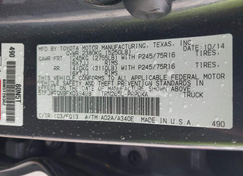Photo 9 of 2015 Toyota Tacoma DOUBLE CAB PRERUNNER (VIN 5TFJX4GN9FX039498)