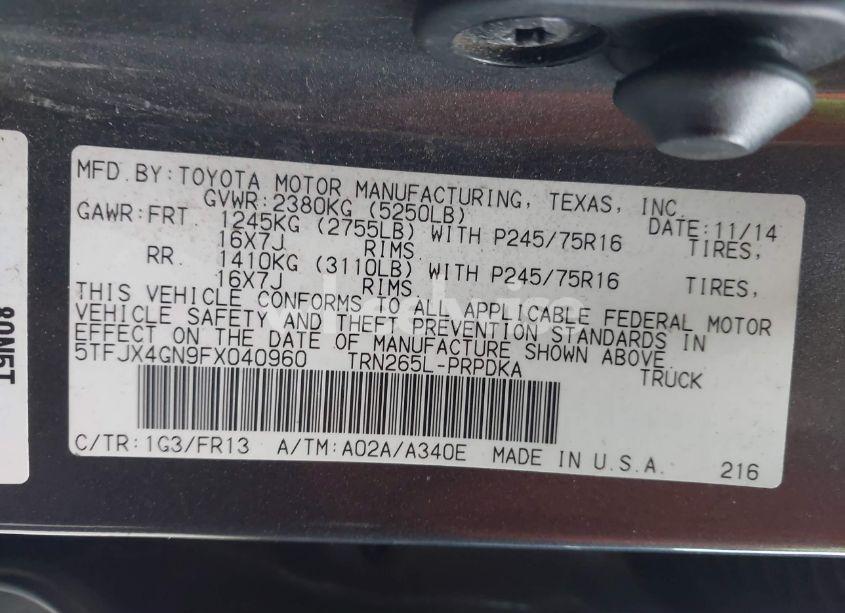 Photo 9 of 2015 Toyota Tacoma PRERUNNER (VIN 5TFJX4GN9FX040960)