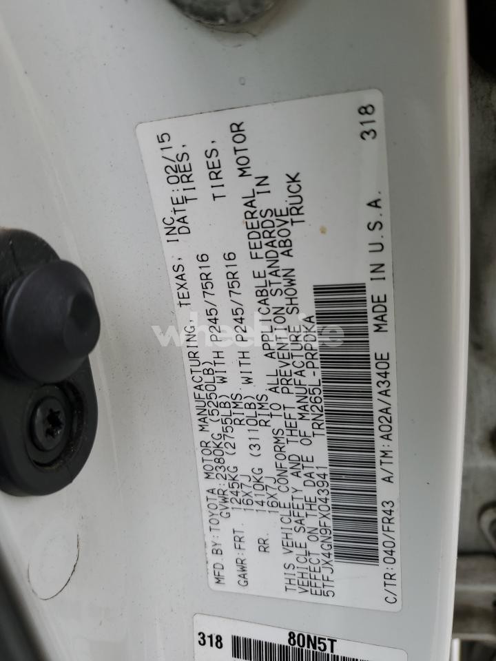 Photo 12 of 2015 TOYOTA TACOMA DOUBLE CAB PRERUNNER (VIN 5TFJX4GN9FX043941)