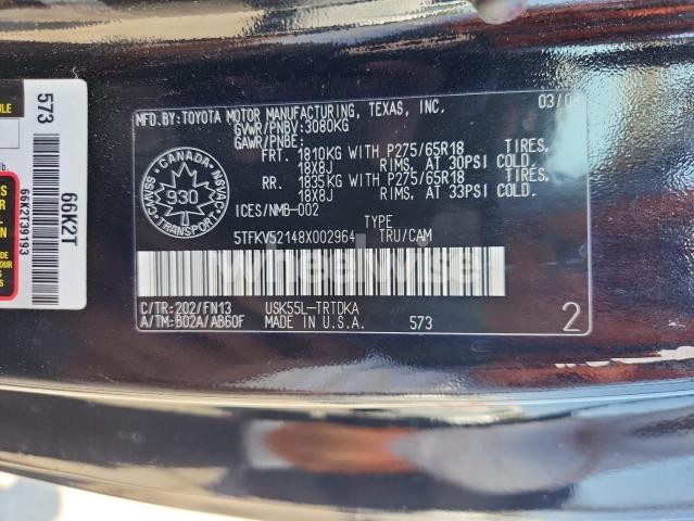 Photo 10 of 2008 TOYOTA TUNDRA (VIN 5TFKV52148X002964)