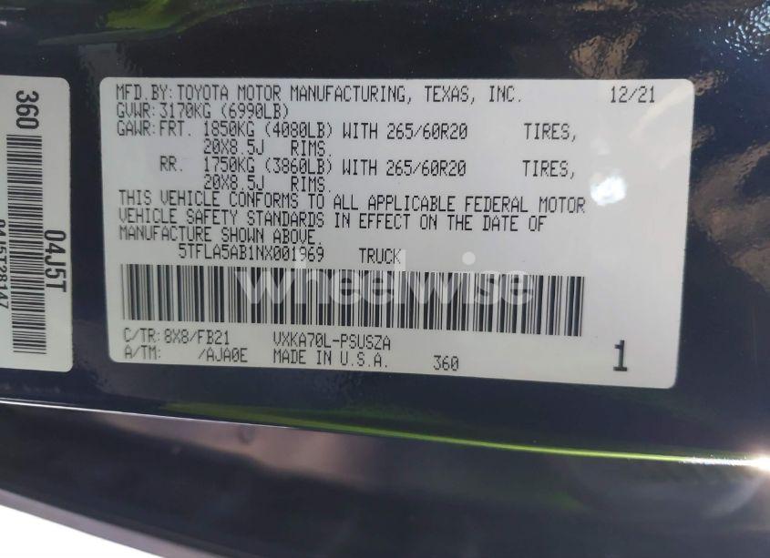 Photo 9 of 2022 Toyota Tundra SR5 (VIN 5TFLA5AB1NX001969)