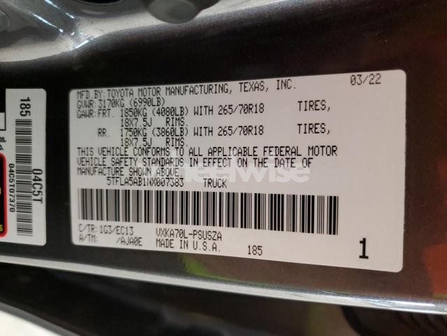 2022 TOYOTA TUNDRA CREWMAX SR (VIN 5TFLA5AB1NX007383) main photo