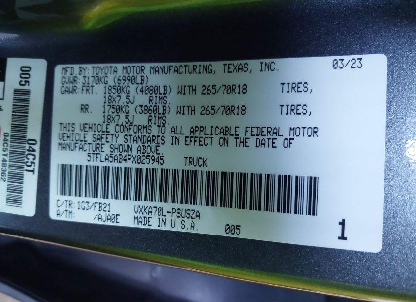 Photo 9 of 2023 Toyota Tundra SR5 (VIN 5TFLA5AB4PX025945)