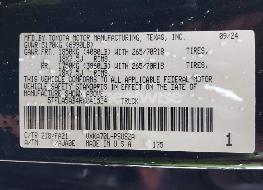 Photo 9 of 2024 Toyota Tundra SR5 (VIN 5TFLA5AB4RX041534)