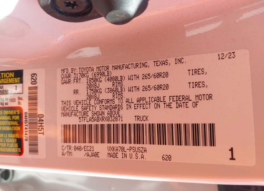 Photo 9 of 2024 Toyota Tundra SR5 (VIN 5TFLA5ABXRX032871)