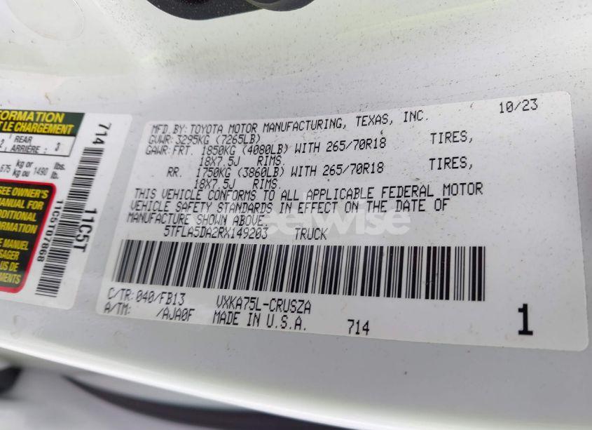 Photo 9 of 2024 Toyota Tundra SR5 4WD (VIN 5TFLA5DA2RX149203)