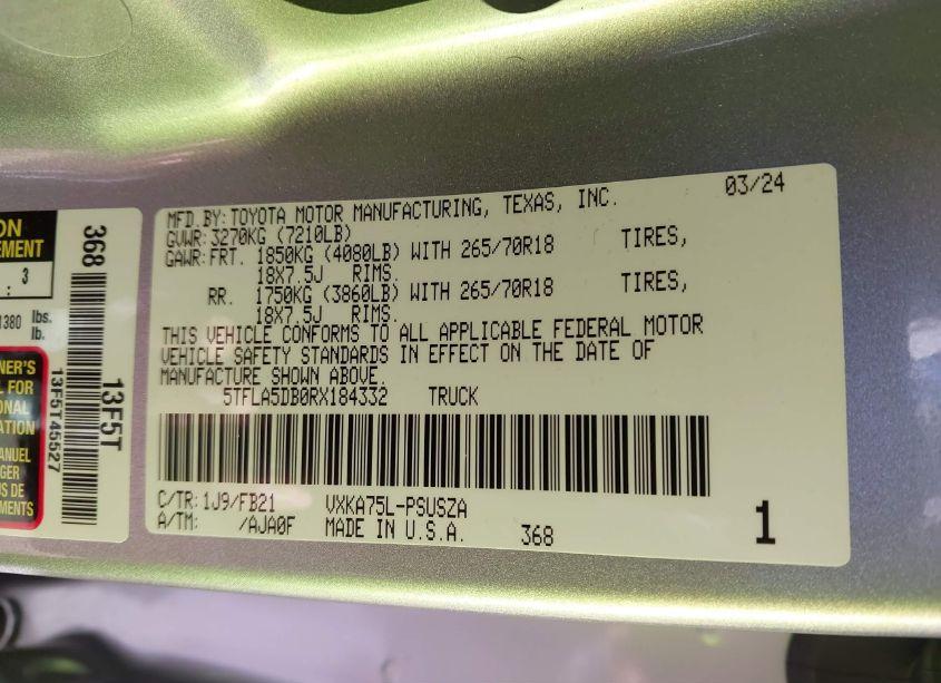 Photo 9 of 2024 Toyota Tundra SR5 (VIN 5TFLA5DB0RX184332)