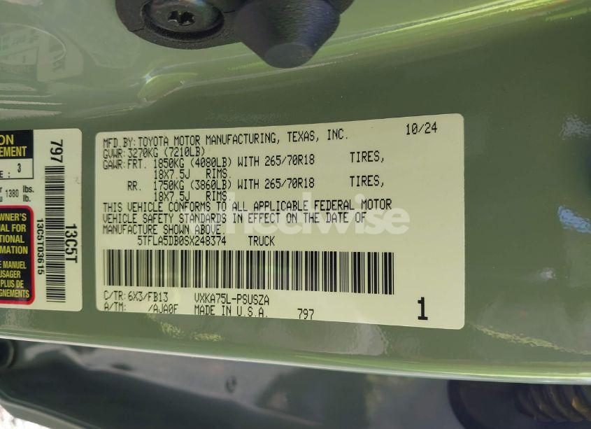 Photo 9 of 2025 Toyota Tundra SR5 (VIN 5TFLA5DB0SX248374)