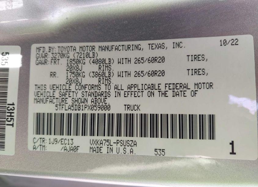 Photo 9 of 2023 Toyota Tundra SR5 (VIN 5TFLA5DB1PX059000)