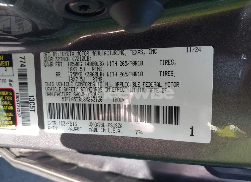 Photo 9 of 2025 Toyota Tundra SR5 4WD (VIN 5TFLA5DB1SX263126)