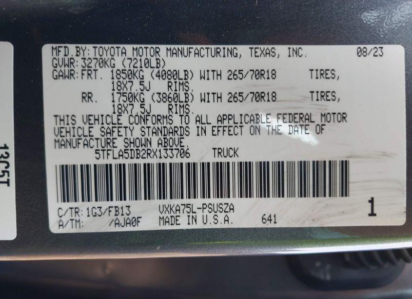 Photo 9 of 2024 Toyota Tundra SR5 (VIN 5TFLA5DB2RX133706)