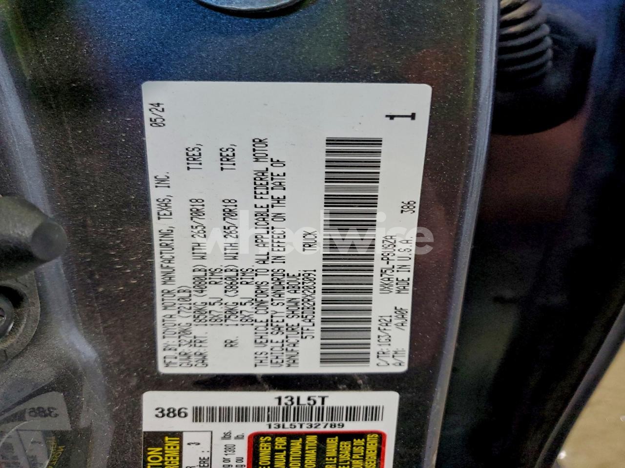 Photo 12 of 2024 TOYOTA TUNDRA CREWMAX SR (VIN 5TFLA5DB2RX203091)