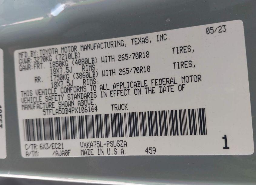 Photo 9 of 2023 Toyota Tundra CREWMAX SR/CREWMAX SR5 (VIN 5TFLA5DB4PX106164)