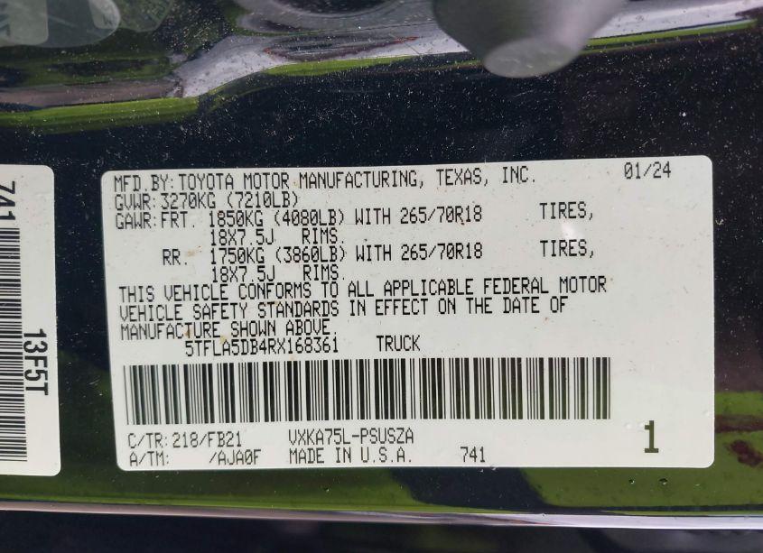 Photo 9 of 2024 Toyota Tundra SR5 (VIN 5TFLA5DB4RX168361)